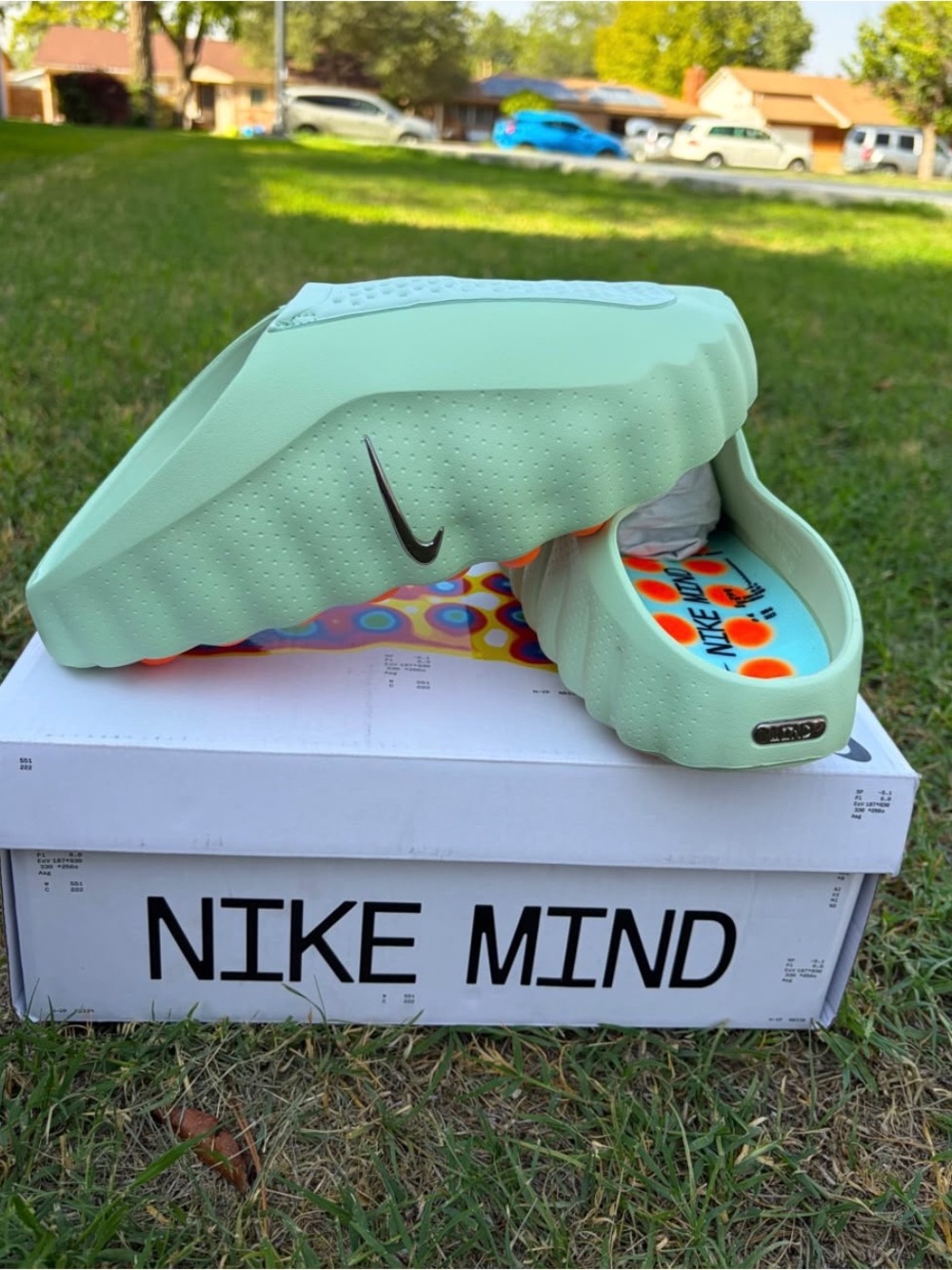 Nike Mint Green Foam Slide Sandals with Multicolor Printed Insole
